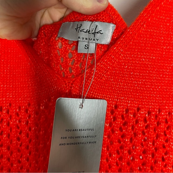 NWT Hanifa Iggy Knit Crochet Mini Ruffle Hem Dress In Bright Orange Red Size S - Picture 5 of 7